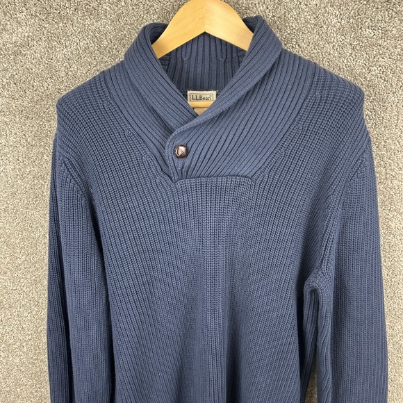 LL Bean Heavy Knit Button Shawl Collar Sweater Navy‎ Blue Men's Size Medium - Picture 1 of 7